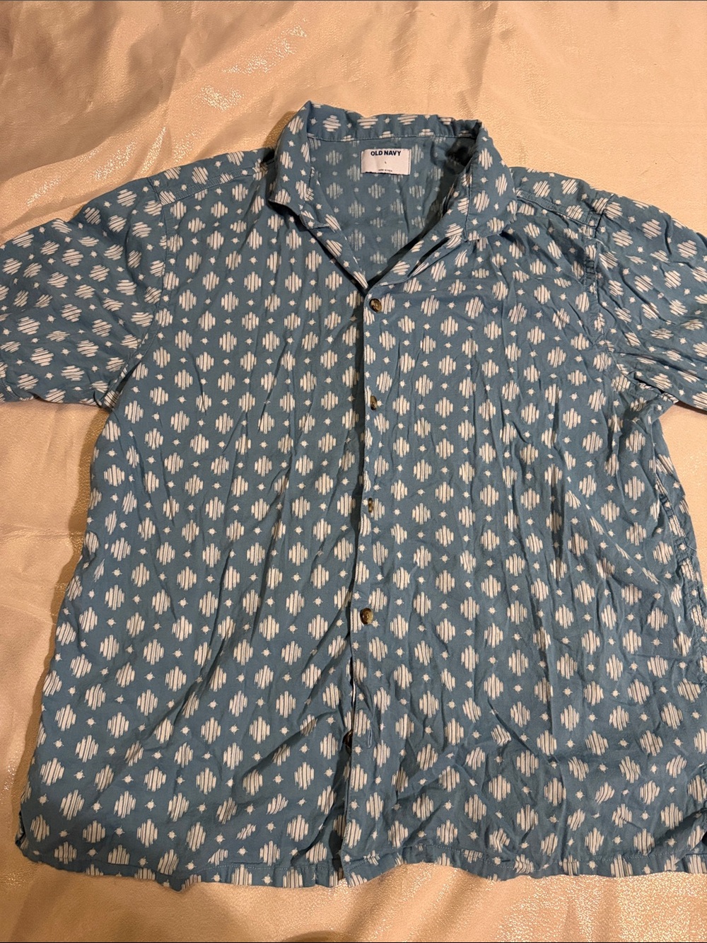 Old Navy Blue & White Geometric Short-Sleeve Button-Up Shirt